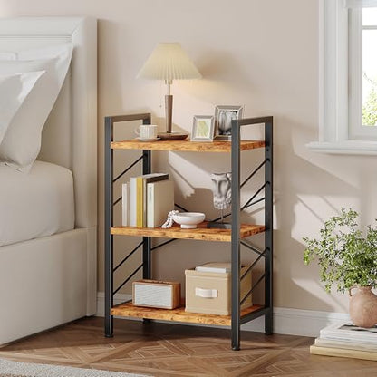DurayLoly 2 Pieces 3 Tier Bookshelf for Narrow Space, Rustic Brown | Small Space Dwellers , Sidebars and Metal Frame - color: Rustic Brown, size: 3 Tier - 2 pcs