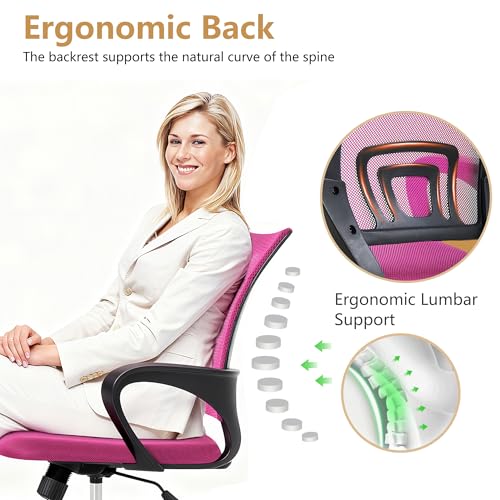 BestOffice | Ergonomic Office Chair | Mid-Back Swivel Desk Chair | Breathable Backrest & Lumbar Support | Adjustable Height | Sponge Seat | Rolling Wheels | Peach Pink | for Adults & Women - color: Peach Pink, style: pack of 1