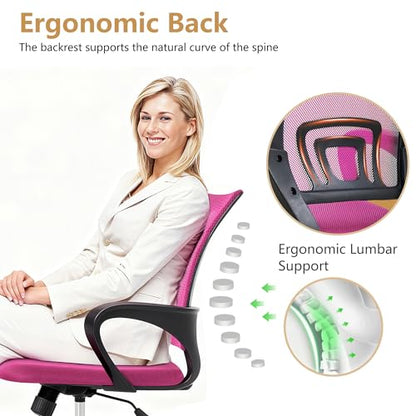 BestOffice | Ergonomic Office Chair | Mid-Back Swivel Desk Chair | Breathable Backrest & Lumbar Support | Adjustable Height | Sponge Seat | Rolling Wheels | Peach Pink | for Adults & Women - color: Peach Pink, style: pack of 1