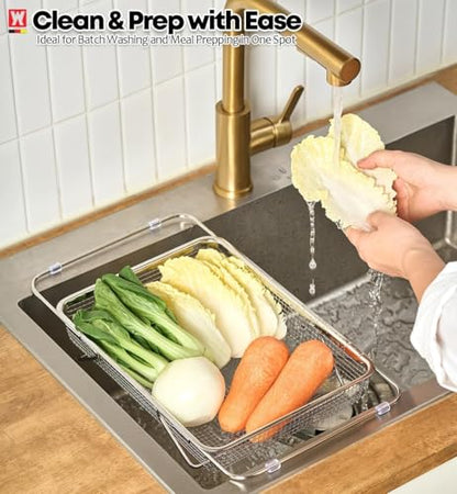 WAGENSTEIGER Extendable Dish Rack with Feet, Vegetable Colander Basket, Stainless Steel Dish or Silverware Drying Rack, Ultimate Kitchen Organizer Over the Sink (14.76 x 10.63 x 3.15 Inches) - size: 14.76 x 10.63 x 3.15 Inches