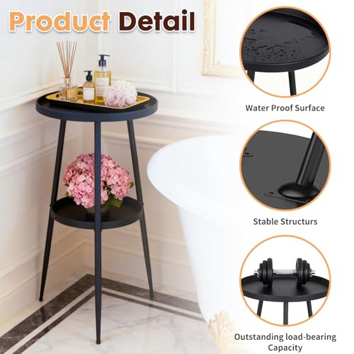 ShellKingdom Small Round Side Table, 2 Tier Metal End Table for Indoor Outdoor Bedroom Living Room Home Office Nightstand (Black) - color: Black