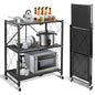 Foldable Storage Shelves with Wheels, Folding Shelving Units Storage, Heavy Duty Metal Collapsible Shelf No Assembly, Large Capacity Pop-Up Organizer for Garage,Kitchen,Living Room, 3-Tier Black