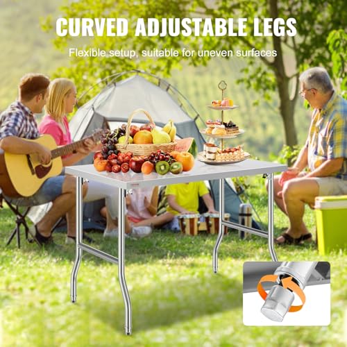 VEVOR Stainless Steel Foldable Work Table, 48 * 30 Inch Heavy Duty Food Outdoor Stainless Steel Worktable for Commercial Kitchen Restaurant - size: 48"*30" inch, style: Foldable