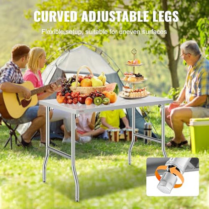 VEVOR Stainless Steel Foldable Work Table, 48 * 30 Inch Heavy Duty Food Outdoor Stainless Steel Worktable for Commercial Kitchen Restaurant - size: 48"*30" inch, style: Foldable