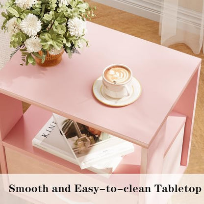 Huhote Kids Nightstand, 2-Tier Night Stand with Drawer, Modern Side Table for Bedroom, Study Room Small Spaces, Pink - color: Pink, size: 2-Tier with Drawer