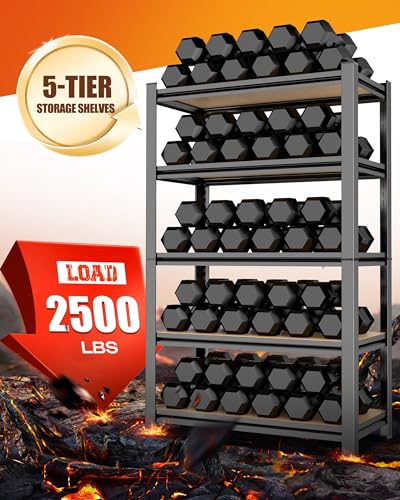 AOARGG 78"H-45.6"W Garage Shelving Heavy Duty Storage Shelves, Metal Adjustable Shelving Unit, Utility Garage Organizer Shelf for Basement, Pantry, Kitchen, Warehouse, 45.6"W x 19.7"D x 78"H - size: 5-Wood-19.7"Dx45.6"Wx77.9"H