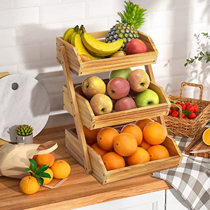 Merysen 3-Tier Wooden Fruit Basket For Kitchen Countertop, Self-assembly | Large Fruit Holder Stand, Vegetable, Snack, Bread Organzier and Storage - size: 3 Tier Wooden