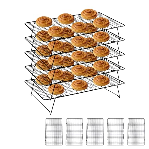 Cooling Rack 16"x10", 5-Tier Stackable & Collapsible Cooling Racks | Cooling Racks for Cooking and Baking, Roasting, Grilling, Oven & Dishwasher Safe (Black, 5-Tier) - color: Black, size: 5-Tier