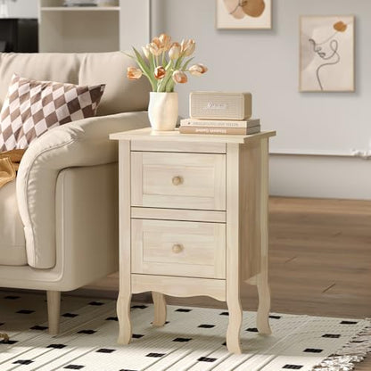 Bonnlo Solid Wood Nightstand Unfinished for Color DIY, Small Night Stand for Bedroom, Natural Wood Nightstand with Drawers, Light Wood Nightstand, Real Wooden Bed Side Table/End Table - color: Natural Wood