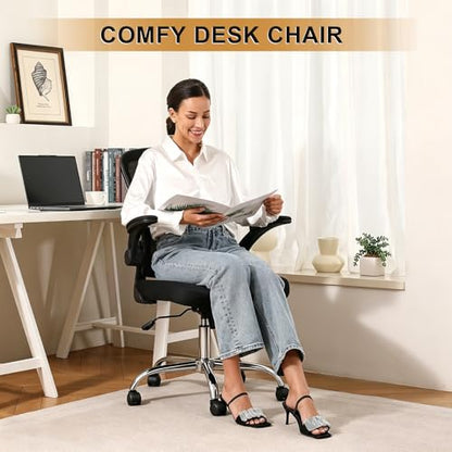 Office Chair, Ergonomic Desk Chairs 330LBS Capacity High Back Mesh Computer Chair with Flip-up Armrests, Comfy Work Chair with Adjustable Lumbar Support, Rolling Chair - color: Black-chrome