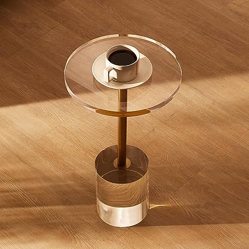 VEVOR Clear Acrylic Side Table, Modern End Table with Solid Base, φ12 inch Round Tabletop, 21 inch High, 20mm Thick, for Coffee, Drink, Food, Snack Used in Living Room, Bedroom, Office, Easy Assembly - style: Brushed Brass