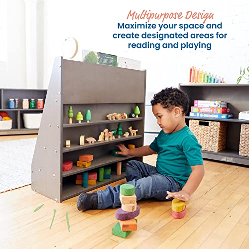 ECR4Kids Streamline Double-Sided Book Display, Classroom Bookshelf, Grey Wash | Independent book browsing, 5 deep shelves, 4 rear shelves for extra storage, durable birch, GREENGUARD Gold Certified - color: Grey Wash