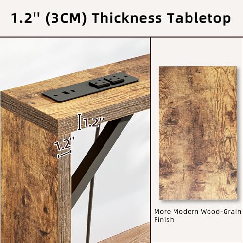 TIQLAB Sofa Table, 79 inch Long Console Table Behind Couch, Narrow Entryway Table with Angled Metal Frame, Industrial Console Table for Entryway, Rustic Brown - color: Rustic Brown, size: 79''L x 5.9''W x 31.5''H