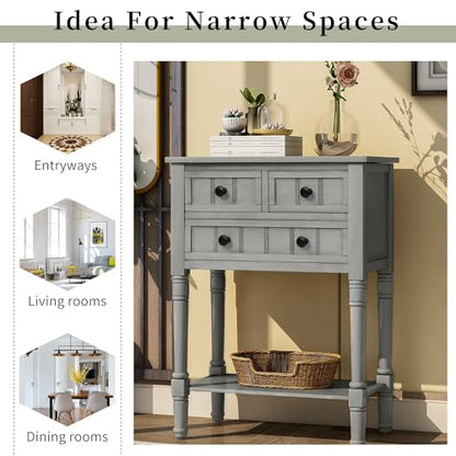 24'' Entryway Table, Small Console Table with Storage Drawers and Shelf, Hallway Table for Entryway Hallway Foyer, Farmhouse Solid Wood Frame (Gray) - color: Grey