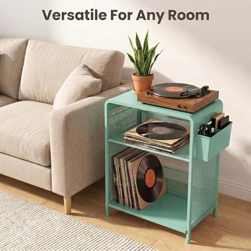ECOLOVI 3 Tier Printer Stand for Under Desk, Height Adjustable Shelf Small Printer Table with 3 S-Hooks & Basket, Heavy Duty Industrial Storage Shelf for Home Office (Green) - color: Green