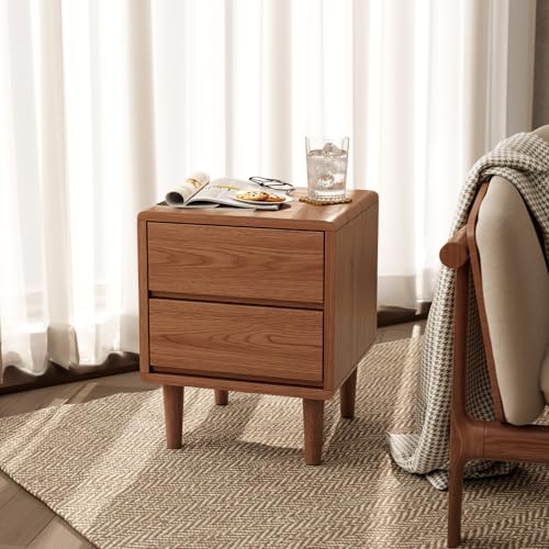 Solid Wood Nightstand Walnut Night Stand with Drawers Mid Century Modern Nightstand with Storage,Wood Night Stand,Small Bedside Table for Bedroom,Living Room,Office,Walnut Bedside Table - color: Deep Walnut, style: 2 drawers