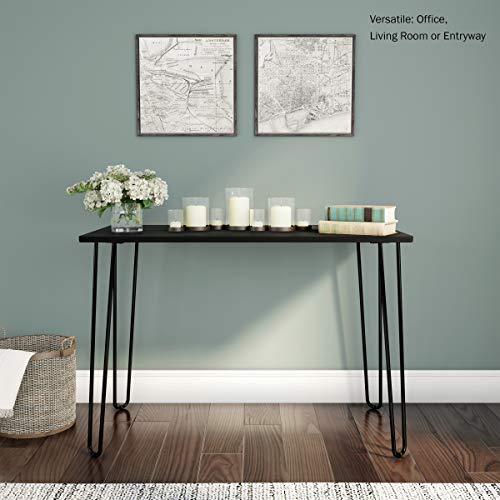 Desk with Hairpin Legs - Modern Industrial Style Home Decor - Woodgrain-Look and Steel Accent Home Office Furniture by Lavish Home (Black) - color: Black