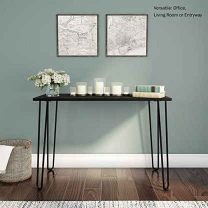 Desk with Hairpin Legs - Modern Industrial Style Home Decor - Woodgrain-Look and Steel Accent Home Office Furniture by Lavish Home (Black) - color: Black