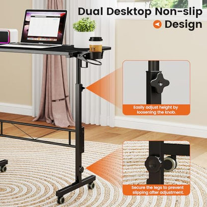 Hadulcet Small Standing Desk Adjustable Height, Mobile Stand Up Desk with Wheels, Portable Walking Pad Table Stand, Rolling Laptop Cart for Standing or Sitting, Black - color: Black