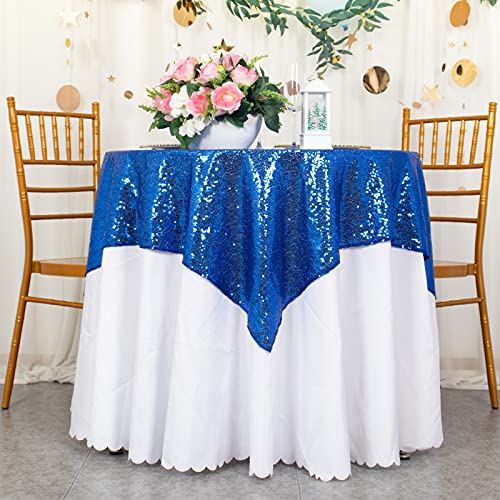 ShiDianYi 50''x50'' Square Royal Blue Sequin Tablecloth Sequin Overlays Small Table Cover Glitter Table Cloth for Birthday Party Glam Wedding Decor - color: Royal Blue, size: 50" x 50" (Square)