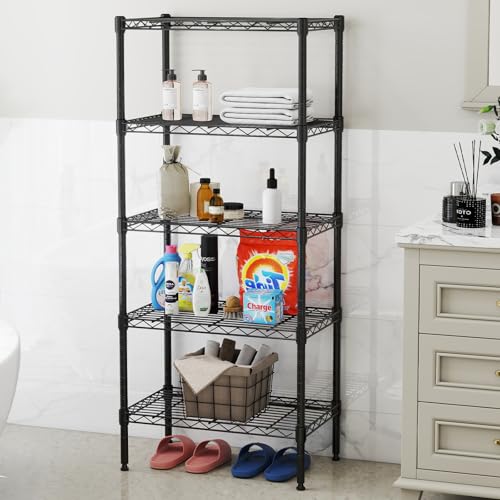 NEWBULIG 5-Tier Metal Wire Storage Shelves, Adjustable Heavy Duty Steel Shelving Unit, Freestanding Storage Rack Organizer for Kitchen, Pantry, Garage, Bathroom, 23.2" W x 13.4" D x 59.8" H, Black - size: 23.2" W x 13.4" D x 59.8" H