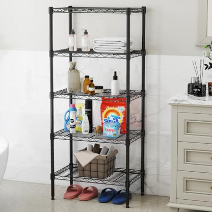 NEWBULIG 5-Tier Metal Wire Storage Shelves, Adjustable Heavy Duty Steel Shelving Unit, Freestanding Storage Rack Organizer for Kitchen, Pantry, Garage, Bathroom, 23.2" W x 13.4" D x 59.8" H, Black - size: 23.2" W x 13.4" D x 59.8" H