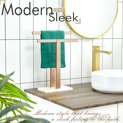 KOKOSIRI Hand Towel Bars Standing Towel Racks with Marble Base for Bathroom Kitchen Vanity Countertop, Champagne Bronze Stainless Steel 15.7'' Height THS0001-SM-CPG - color: Champagne Bronze, size: 2-Bar