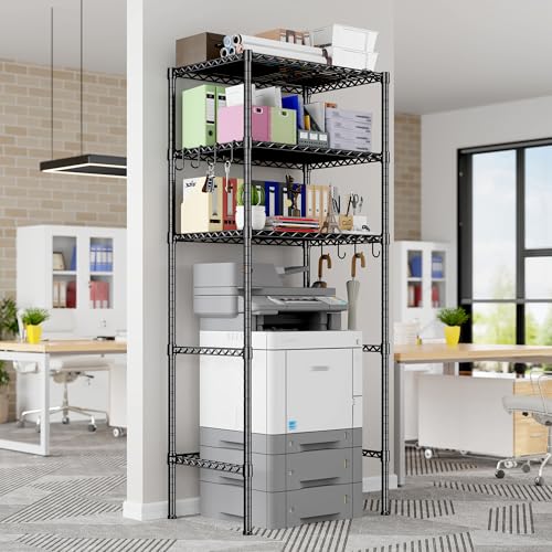 REIBII 3-Tier Mini Fridge Shelf with Storage, 264LBS Metal Shelving with 8 Hooks, Adjustable Height Organizer for Dorm, Kitchen, Apartment & Office, Microwave Rack, 26.38" Wx18.1 Dx65.36 H, Black - size: 26.38Wx18.1Dx65.36H