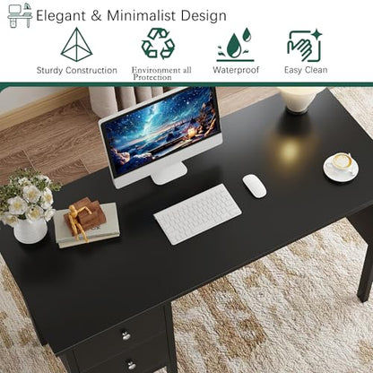 BHG Computer Desk with Drawers,Modern White Home Office Desk with Storage Filing Cabinet, Vanity Desk Makeup Dressing Table for Bedroom,Small Writing Table PC Desks for Study (Black, 43.3") - color: Black