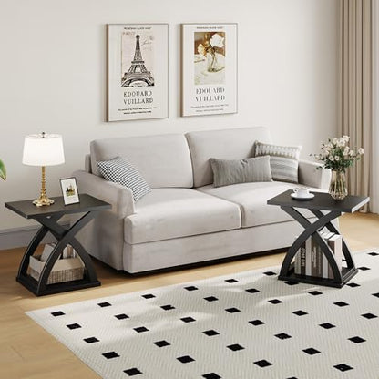 ChooChoo Side Table,Modern End Table with Storage Shelf, X-Design | Simple shape, Living Room, Black - color: Black, size: 15.7"D x 21.7"W x 19.6"H