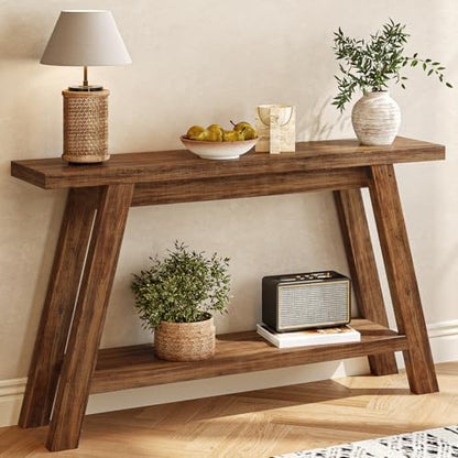 Console Table, 55-Inch Entryway Table with Storage 2-Tier Narrow Wood Console Table Behind Couch Sofa Tables for Living Room, Entryway, Hallway (Light Brown) - color: Brown