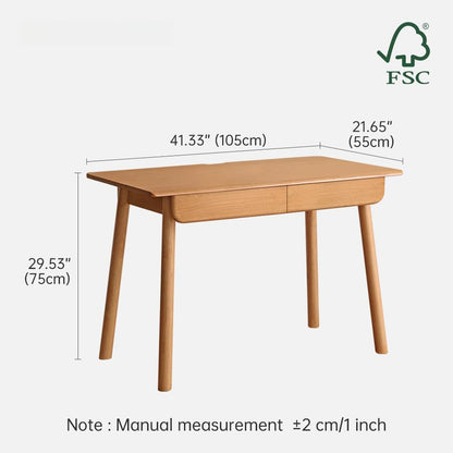 Solid Wood Desk, Mid Century Modern Home Office Desk, Computer Desk with Drawer for Writing Study Vanity 41.33" W - color: Natural-rubberwood, size: 41"W