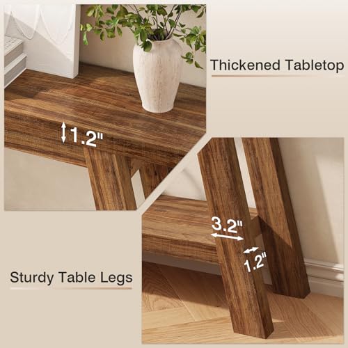 Console Table, 55-Inch Entryway Table with Storage 2-Tier Narrow Wood Console Table Behind Couch Sofa Tables for Living Room, Entryway, Hallway (Light Brown) - color: Brown