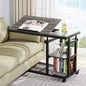 Tribesigns Height Adjustable C Table with Wheels, Mobile Couch Snack Side Table with Tiltable Drawing Board, Sofa Bedside Laptop Stand C Shaped TV Tray with Storage Shelves (Grey) - color: Grey+black