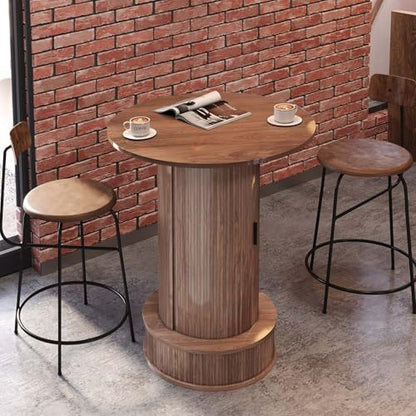 Round Bar Table with 2-Tier Hidden Storage, 38.1" H Wood High Top Table, Bistro Pub Table with Footrest, Cocktail Tables for Coffee Bar, Kitchen Dining Room, Small Space (Walnut) - color: Walnut