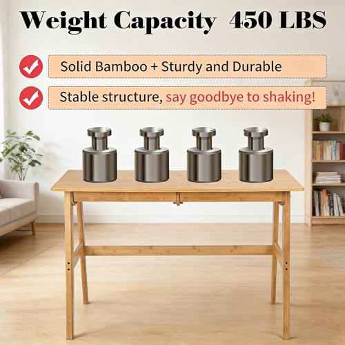 Nnewvante Writing Computer Desk 46" Bamboo Home Office Table with 2 Drawers, Modern Furniture Simple Study Makeup Workstation - size: 46''-Bamboo