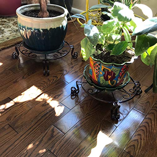 2 Pack 12"x3.1" Black Plant Stand for Flower Pot Heavy Duty Potted Holder Indoor Outdoor Metal Rustproof Iron Garden Container Round Supports Rack for Planter Bronze,Pumpkin Stand Outdoor