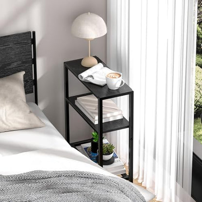 Narrow Side Table Set of 2 for Small Space, 2-Tier Small End Table with Shelf Holder, Slim Nightstand, Skinny Snack Couch Table in Living Room, Bedroom, Study, Kitchen and Balcony (Black) - color: Black