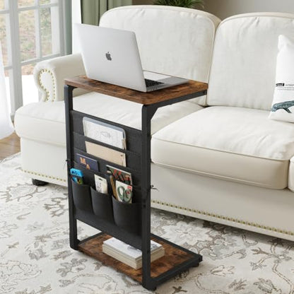 TV Tables for Eating Over Couch, Sofa Side Table Tray Dinner Recliner Chair | TV Trays on Couch Tables that Slide Under, Small Laptop C Shaped End Stand, Snack Food Breakfast Drink, Living Room ET-P-BRW1 - color: Rustic Brown