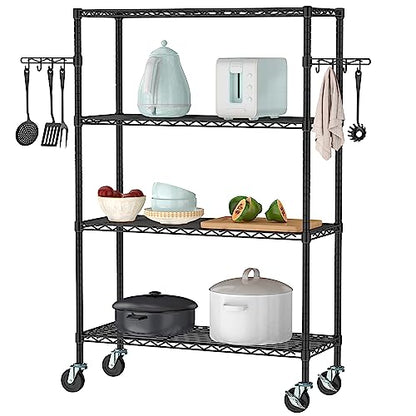 Folews 4-Tier Storage Shelving Unit with Wheels, Metal Rolling Storage Shelves NSF Adjustable Layer Steel Rack Shelf, Wire Shelving Storage for Kitchen Garage Pantry Office, Black (14D x 36W x 57H) - size: 4-Tier
