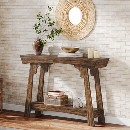 Tribesigns 41.3" Farmhouse Console Table, Small Entryway Table with 2-Tier Storage, Narrow Wooden Sofa Table Behind Couch for Living Room, Foyer, Hallway, Rustic Brown