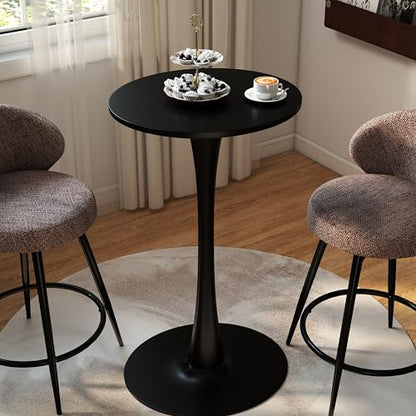 Modern Tulip Round Bar Table, 41” Height Bistro Pub Table, Height Cocktail Bar Table with Metal Base and MDF Top for Kitchen, Dining Room, Home Bar, Café, Small Spaces, Black