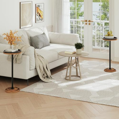 HOOBRO Small Round Side Tables, Set of 2, Drink Tables, Coffee Martini Tables with Pedestal Accent for Small Spaces in Living Room, Bedroom, Sofa Couch, Rustic Brown BF168BZP201 - color: Rustic Brown + Black