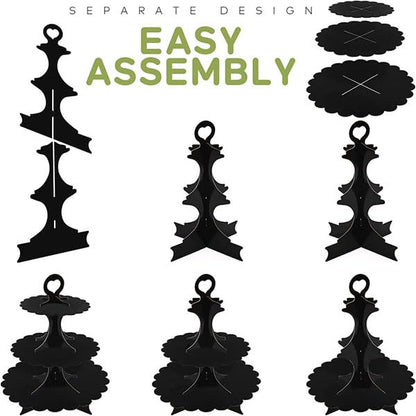 Black Cupcake Stand, 3-Tier Cardboard Dessert Display Tower, Perfect Size for Small Parties Birthday Wedding Baby Shower, Easy Assembly (1-Pack) ﻿ - color: Black 1 Pack