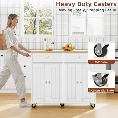SUNLEI Kitchen Island with Storage, Kitchen Island on Wheels with Drop Leaf, Rolling Kitchen Island Cart with Cabinet and Drawers, Mobile Kitchen Storage Cart for Dining Room, White - style: White