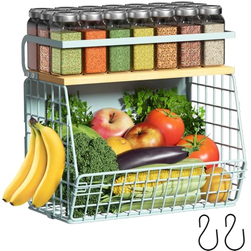 Magnetic Shelf for Fridge with Wood Lid, Fruit Potato and Onion Storage Bins, Pantry Organizers & Storage, Large Container Magnetic Spice Rack for Refrigerator, Kitchen Counter, Cabinet (Blue, 1) - color: Blue, size: 1-Regular