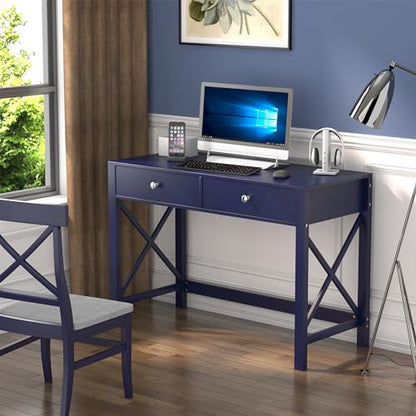 WiberWi Home Office Desk with Drawers, Modern Writing Computer Desk for Bedroom, Small Makeup Vanity Table Study Table for Home Office,Navy - color: Navy