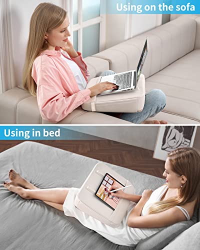 SAIJI Laptop Lap Desk with Pillow Cushion, Ultra Lightweight Laptop Tray | Portable Computer Stand Desk for Couch, Bed & Chair, Lap Pillow with Side Pocket, Rails for Airflow - size: Medium