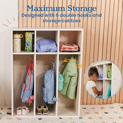 ECR4Kids Streamline 3-Section Toddler Coat Locker with Cubby Storage, Kids Furniture, White Wash - color: White Wash