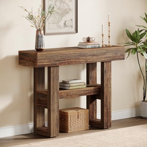 Tribesigns 41.34-Inch Farmhouse Console Table, 2-Tier Narrow Sofa Table Behind The Couch, Entryway Furniture with Storage Shelves for Hallway Foyer Living Room, Rustic Brown - color: Rustic Brown